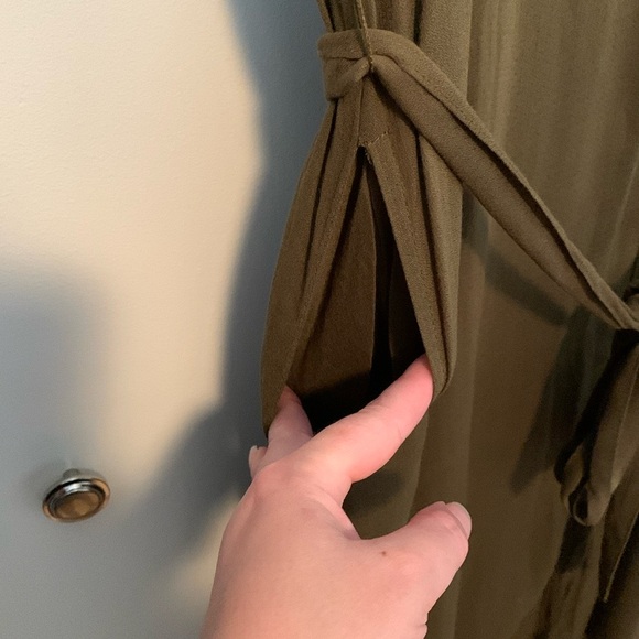 New Lucky Brand Olive Green Chiffon Button Up Maxi Dress Size Large - Picture 2 of 8